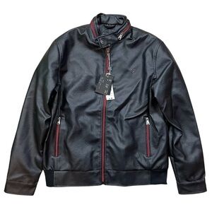 New SF Superlative Fashion Italy Leather Zip Moto Jacket Black Red Mens Size L
